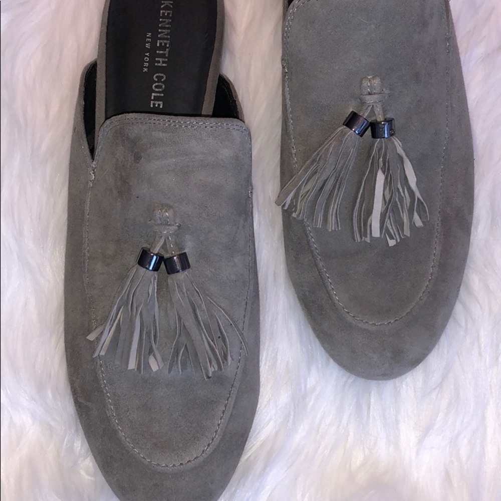 Kenneth Cole Loafers Mules Gray Suede Tassel 8.5